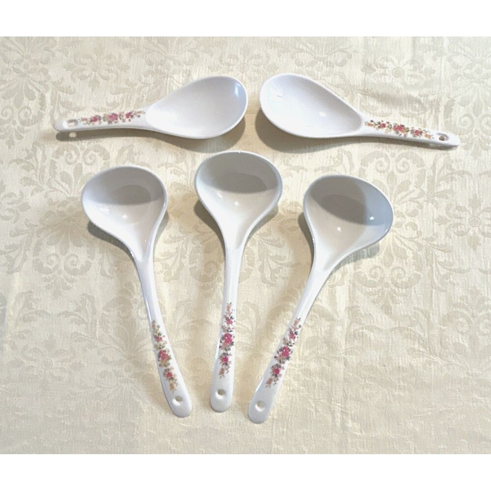 Vintage Tai-Hong Melamine Spoons Lot 5 Rose Floral 7005 Rice Scoop 7006A Ladles